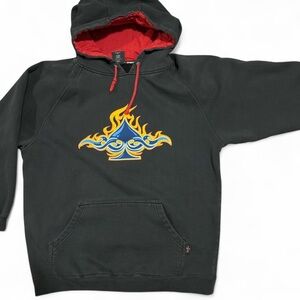 🔥♠️🦋 Top Heavy Vintage Y2K Black Hoodie with Red Hood